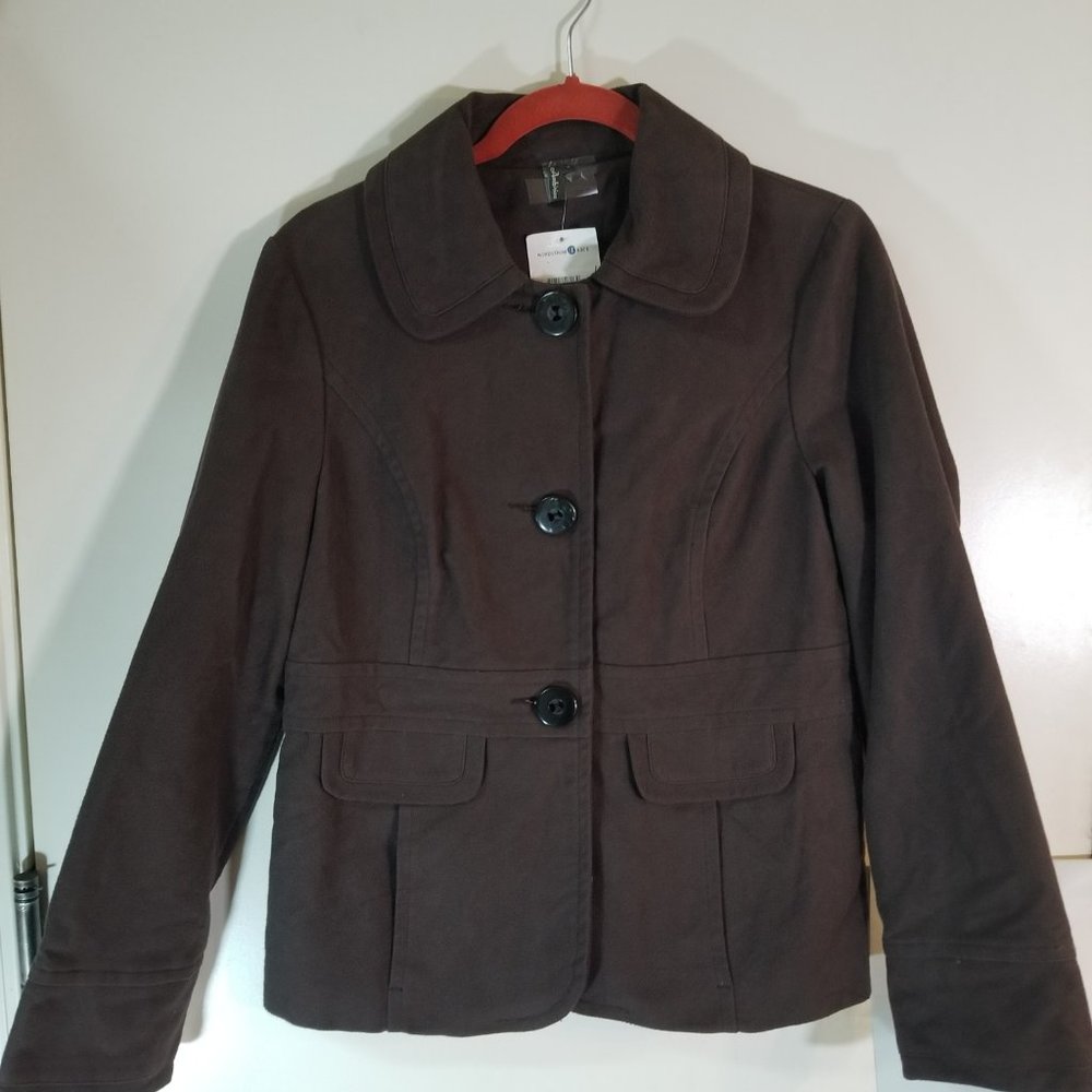 NWT Ambition Dark Brown 3 Button Front Jacket Size Model Sasparila.  Size Large